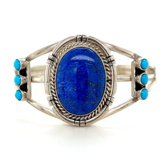 Stunnning Silver Lapis Lazuli & Turquoise Cuff - Picture 1 of 9